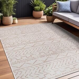 Beverly Rug Waikiki Indoor Outdoor Washable Rug 6x9 - Beige/White (Open Box)